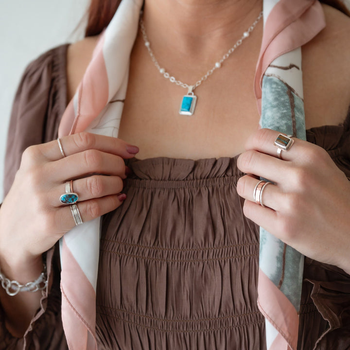 Ocean-Inspired Kingman Turquoise Pendant Necklace with Freshwater Pearls for Her 