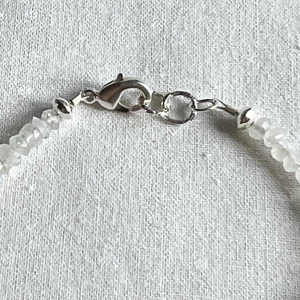 Rainbow Moonstone & Flower Charm Bracelet - clasp detail shows adjustability.