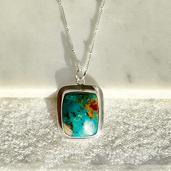 Peruvian Opal Square Pendant Necklace