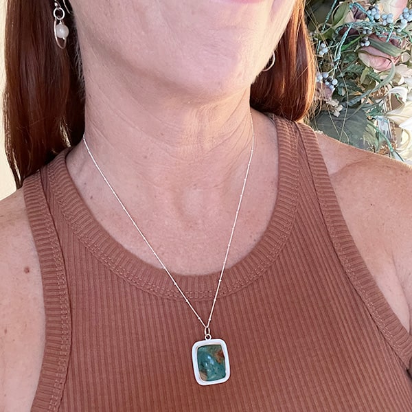 Peruvian Opal Square Pendant Necklace